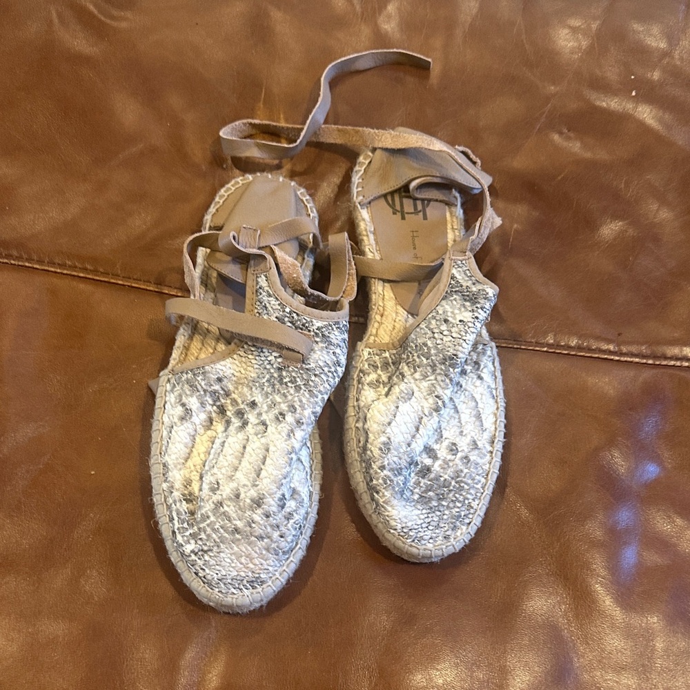 Silver Espadrille Lace-Up Flats